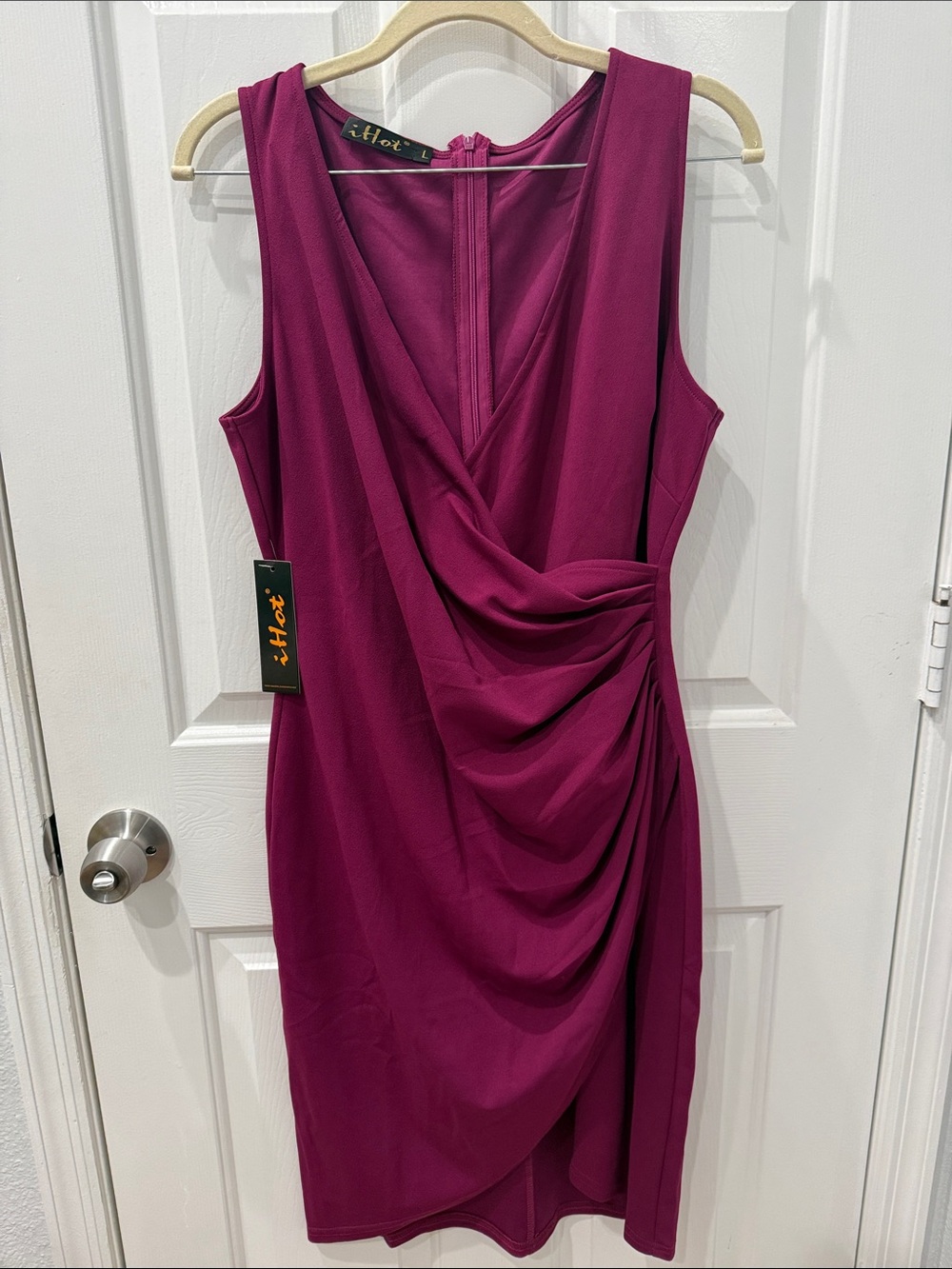 Sleeveless Draped Midi Dress in Deep Magenta by L'Hot